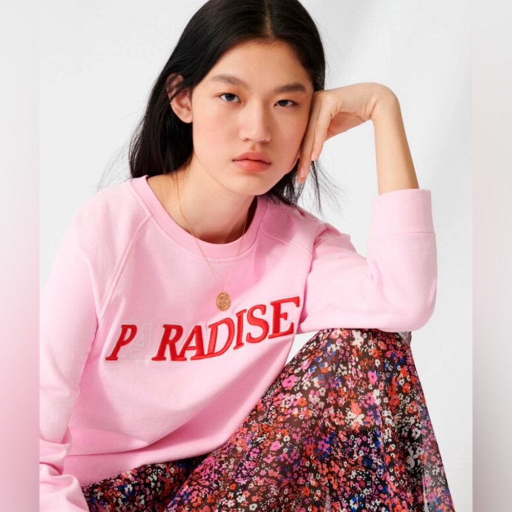 Maje Graphic embroidered baby pink Crewneck